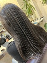 ヘアーエポック(hair epoque)&nbsp;くびレイヤーエモージュ黒髪グレーベージュレイヤーロング前髪