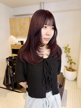 ベンジー 薬院大通店(benji) ブリーチなしのWカラーでできるワインレッド