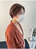 センターパートショート/ピンクベージュ/ピンクカラー