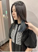 インナーカラーブルーカラーバングアレンジレイヤーカット都島