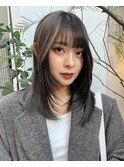 顔まわりカットレイヤーカットレイヤーボブオリーブベージュ