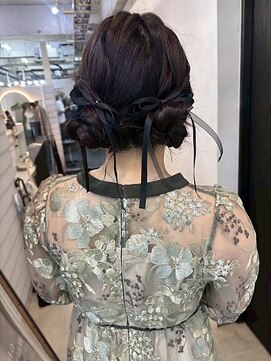 ジゼル 博多筑紫口店(GiseL) ヘアセット　お団子ツイン　リボンアレンジ　結婚式　20代30代