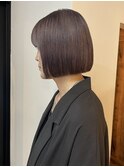 ボブ ラベンダーグレージュ 切りっぱなしボブ 透明感 20代30代