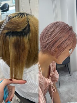 エトワール(ETOILE) ムラ修正ブリーチ/ハイトーン/ショートカット/ピンクベージュ