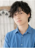 七三前髪パーマブラック無造作フェザーパーマショートe新所沢