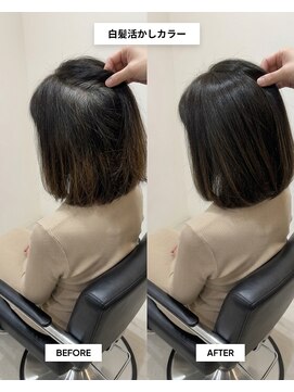 センジュ 名古屋 名駅(SENJYU) 白髪ぼかしでつくるツヤ感ショートボブ/脱白髪染めカラー