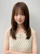 小顔 前髪 レイヤーカット くびれヘア  アプリコットオレンジ"