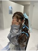 編み込みカチューシャ&サイドポニー