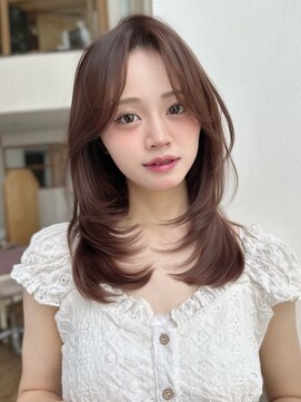 バイオレット 表参道店(Violet) ミディアムレイヤーカットかきあげ前髪チョコレートブラウン