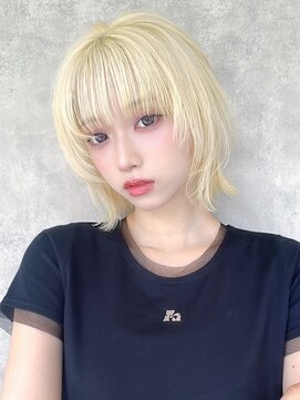 ラフィス ヘアー ウィム 倉敷白楽町店(La fith hair uim.) 【La fith】外ハネボブ×顔周りレイヤー×ブリーチ×ハイトーン