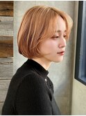 切りっぱなし 内巻きボブ ベージュ 顔まわりレイヤーカットA0126