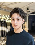 七三オールバックツイストパーマコンマヘア