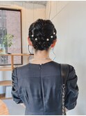 華やか編み込みアップヘア