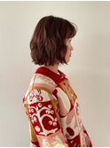 乾かすだけでキマる髪ウェーブボブチェリーブラウン