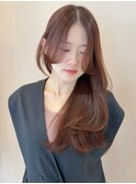オレンジブラウン 暖色カラー レイヤーカット 20代 顔周りカット