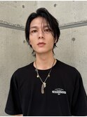 メンズメイクメンズヘアセット韓国風センターパートルーズパーマ