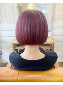 春カラーピンク×切りっぱなしボブ