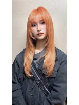 k-popアイドルカラー/レイヤーカット/オレンジカラー