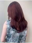 カシスレッド ブリーチなしダブルカラー レイヤーカット 艶髪