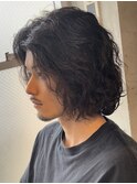 横浜西口メンズボブサーフカール波巻きパーマセンターパート緩め