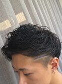 ツイストスパイラルパーマアップバングツーブロデザインカラー