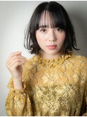 シースルー前髪アッシュブラックボブパーマu大宮20代30代40代