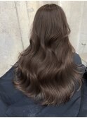 韓国ヘアレイヤーロンググレーベージュ前髪パーマ黒髪