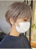 韓国ショートヘアミルクティーベージュグレージュ外国人風カラー