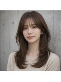 ナチュラルブラウンカラー顔周りレイヤースタイル