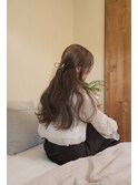 くびれヘアアプリコットオレンジ夏ハイライトカラー