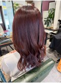 チェリーブラウン艶感ラズベリーレッド×ゆるやかウェーブ