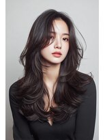 ケシキ 表参道 原宿(kesiki.)&nbsp;ミディアムレイヤー顔周りレイヤーココアブラウン韓国ヘア
