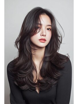 ケシキ 表参道 原宿(kesiki.) ミディアムレイヤー顔周りレイヤーココアブラウン韓国ヘア