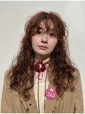オレンジカラー×ロングレイヤーパーマ風セット　