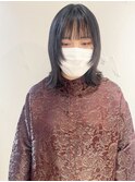"久保田"切りっぱなしミディアム顔まわりウルフ地毛風ストレート