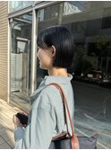 耳掛け可愛い暗髪韓国切りっぱなしボブヘア コスメストレート