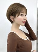 丸みショート小顔バングショートボブ大人可愛いマロンカラー