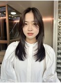 くびれヘア/顔周り/韓国/レイヤーカット/黒髪/ロング/前髪/銀座