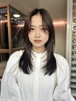 くびれヘア/顔周り/韓国/レイヤーカット/黒髪/ロング/前髪/銀座