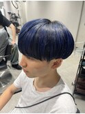 ツーブロック刈り上げマッシュブリーチブルーブラックローライト