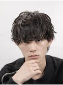 メンズラウンドマッシュウルフツーブロック刈り上げ