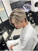 メンズバレイヤージュハイライトセンターパートウルフハイトーン