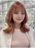 ミルクティーピンクアッシュベージュダブルカラー韓国風レイヤー