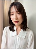 モテ髪ミディアムレイヤー黒髪オリーブグレー×小顔カットp越谷