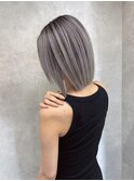 バレイヤージュ、ハイライトグレージュボブフェイスフレーミング