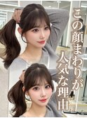 前髪顔まわり　韓国 小顔ミディアムヘア ココアベージュ