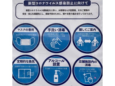 使用器具はお一人毎に消毒し、対策を行なっています。