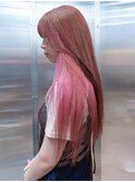 ロングヘア インナーカラー ペールピンク ブラウン