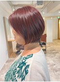 大人可愛い20代30代40代◎小顔ワンレンボブルフピンクベージュ