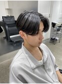 無造作ニュアンスパーマセンターパートツーブロックメンズパーマ